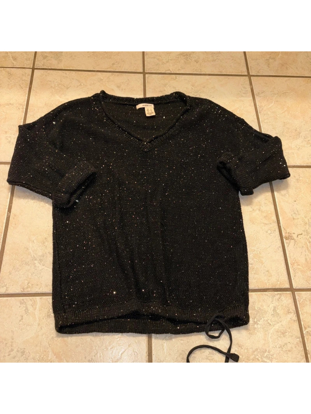 Black Glittery Sequined Sweater with tie